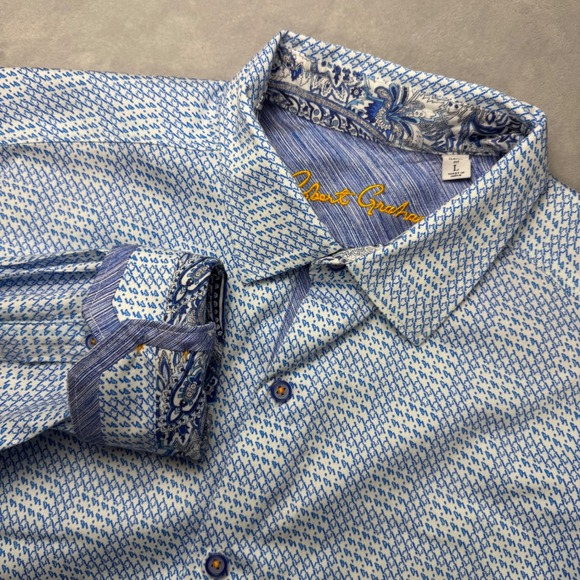 Robert Graham Button Up Geometric Shirt Mens Large Blue White Long Sleeve - Picture 1 of 8